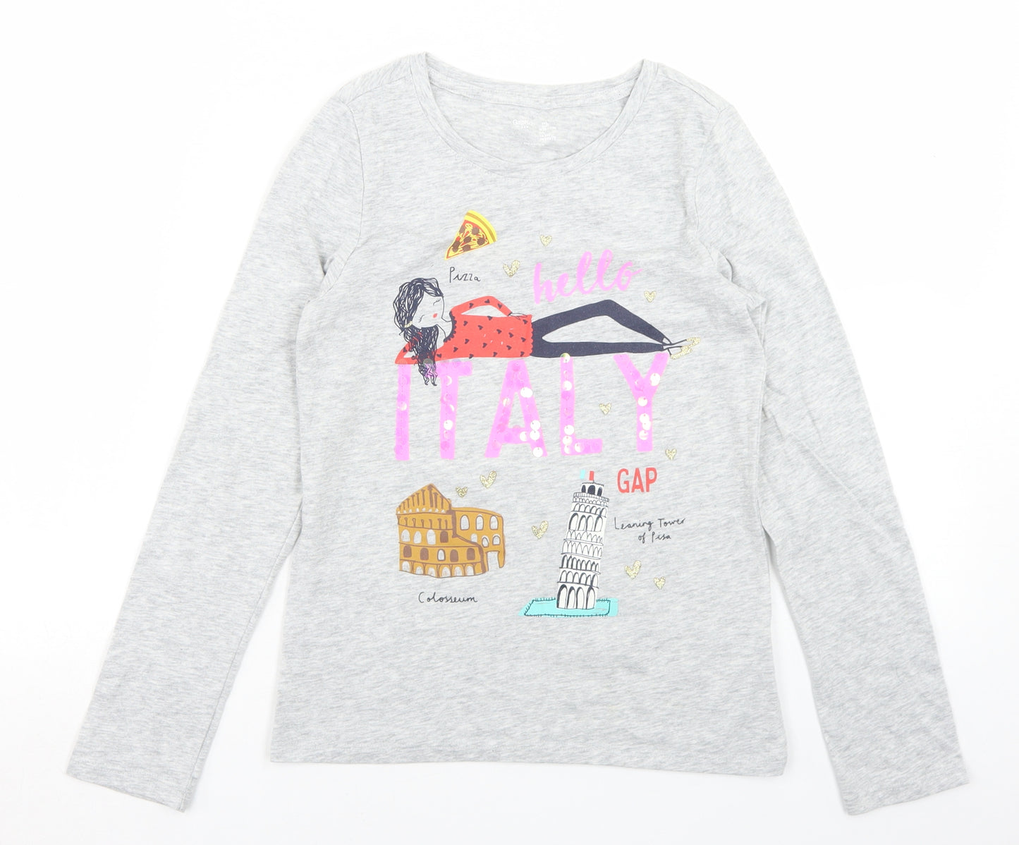 Gap Girls Grey  Cotton Basic T-Shirt Size 10-11 Years Crew Neck  - Italy