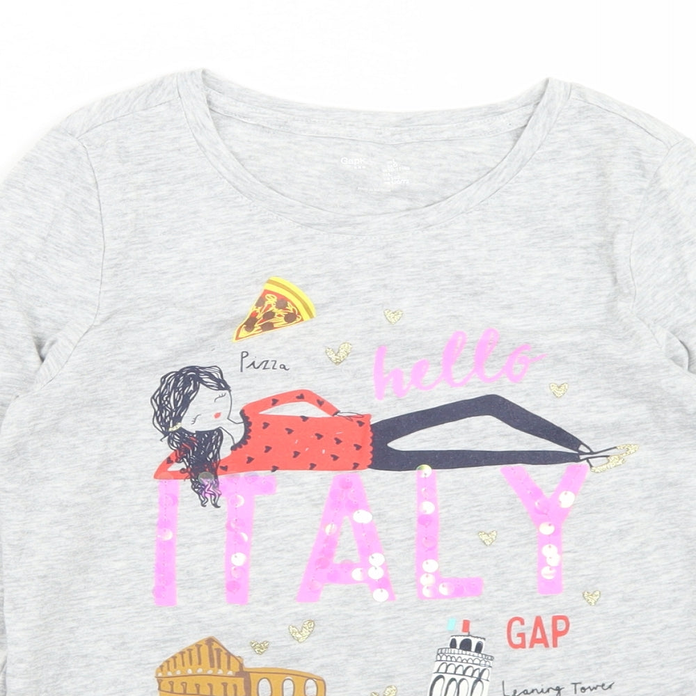 Gap Girls Grey  Cotton Basic T-Shirt Size 10-11 Years Crew Neck  - Italy
