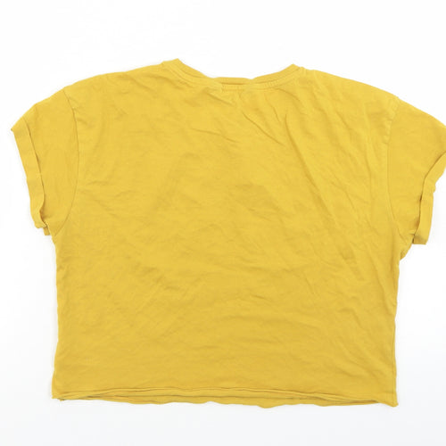 New Look Girls Yellow  Cotton Cropped T-Shirt Size 14-15 Years Crew Neck  - LA