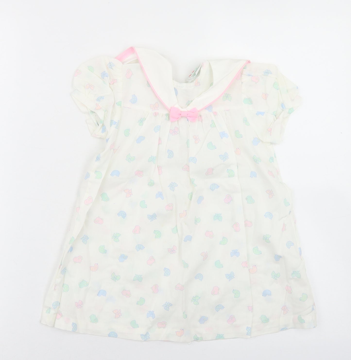 Z'aricot Girls White Geometric Cotton A-Line  Size 2 Years  Collared Button
