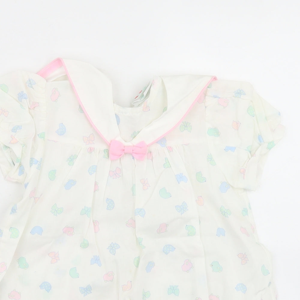 Z'aricot Girls White Geometric Cotton A-Line  Size 2 Years  Collared Button