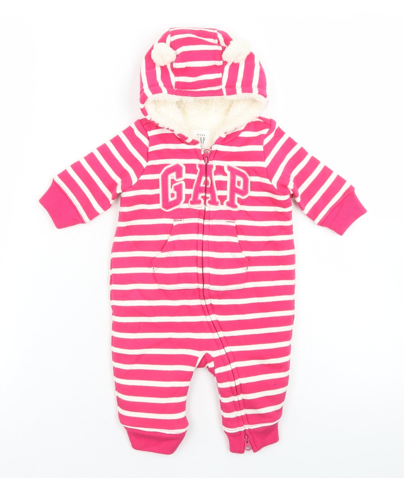 Gap Girls Pink Striped Cotton Romper One-Piece Size 0-3 Months  Zip