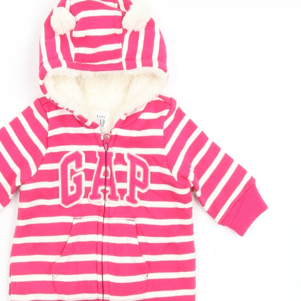 Gap Girls Pink Striped Cotton Romper One-Piece Size 0-3 Months  Zip