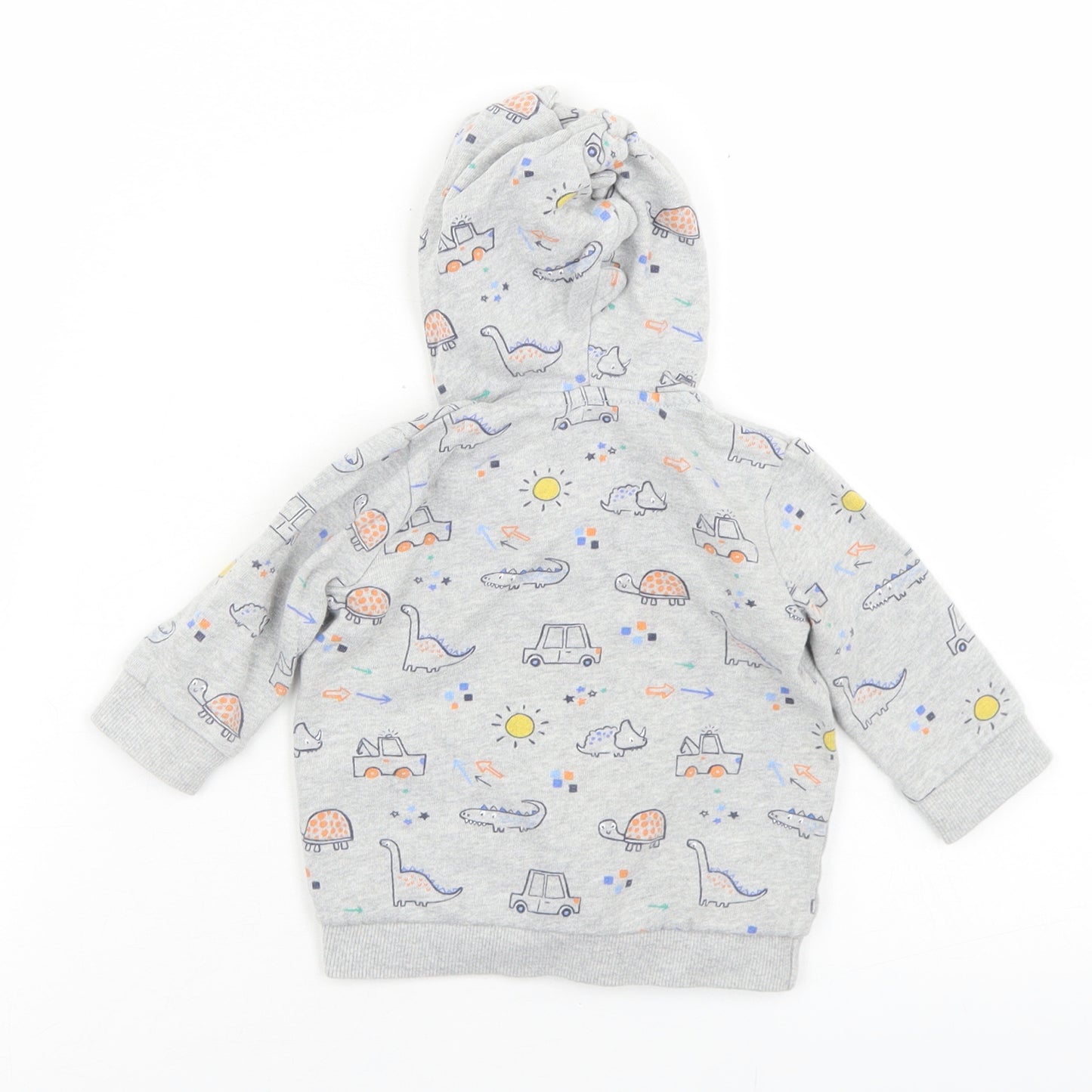 George Boys Grey Geometric  Jacket  Size 3-6 Months   Zip - Dinosaur Print