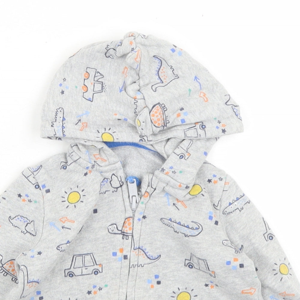 George Boys Grey Geometric  Jacket  Size 3-6 Months   Zip - Dinosaur Print