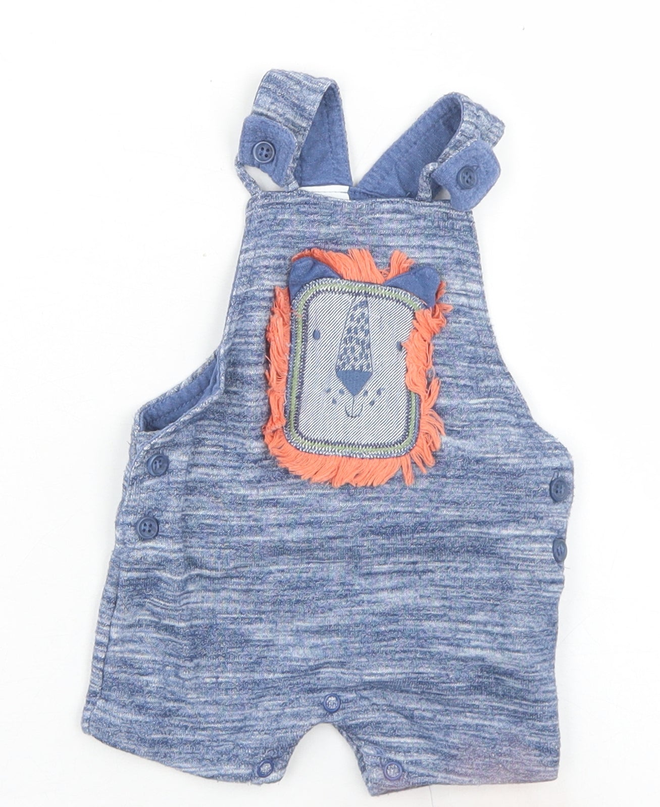 F&F Boys Blue  Cotton Dungaree One-Piece Size 0-3 Months  Snap - Lion
