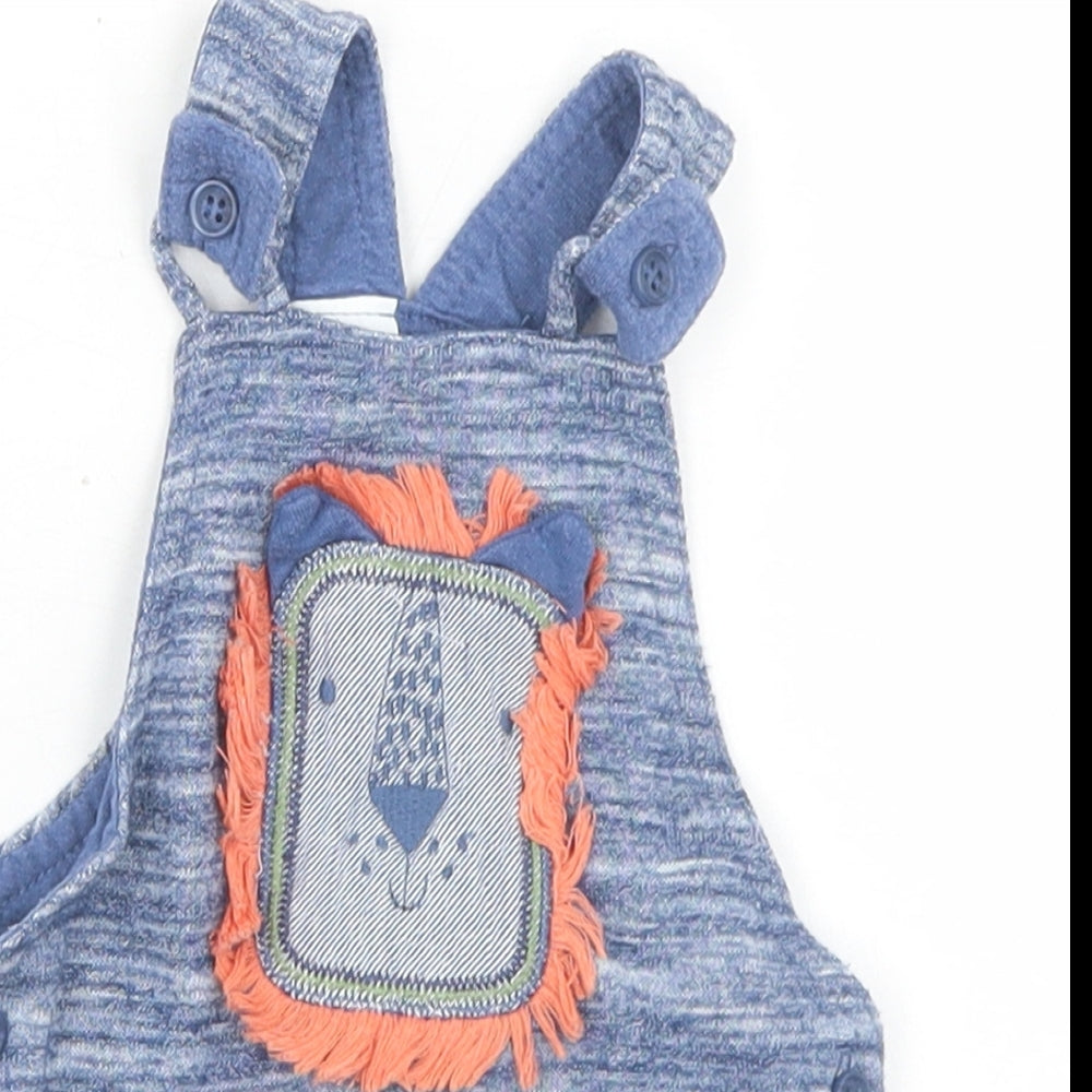 F&F Boys Blue  Cotton Dungaree One-Piece Size 0-3 Months  Snap - Lion