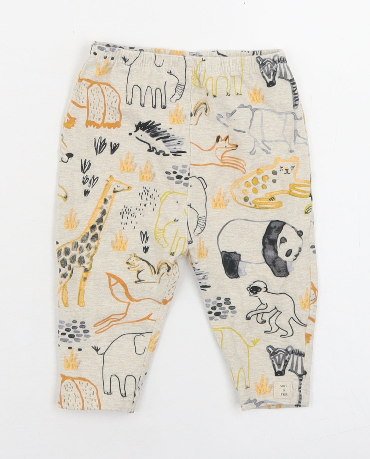 NEXT Boys Beige Geometric Cotton Jogger Trousers Size 3-6 Months   - Jungle Print
