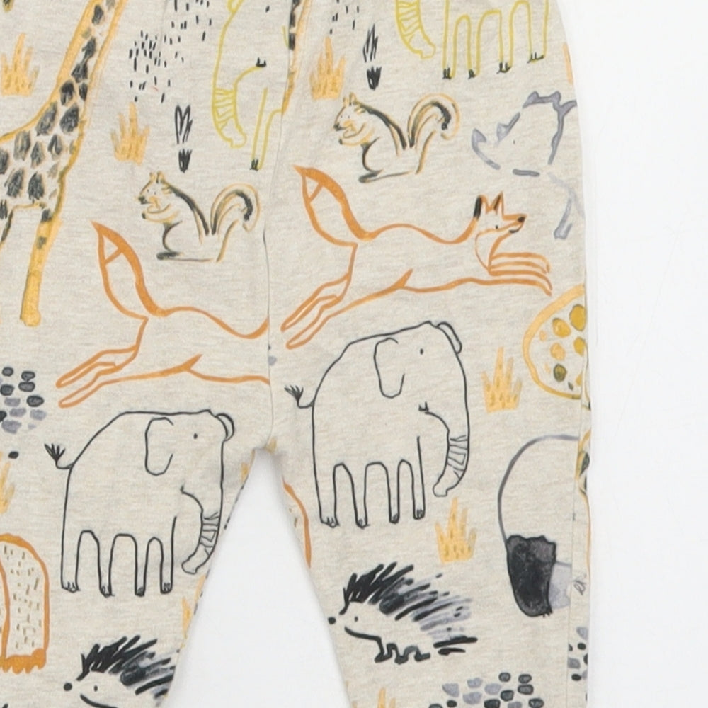 NEXT Boys Beige Geometric Cotton Jogger Trousers Size 3-6 Months   - Jungle Print
