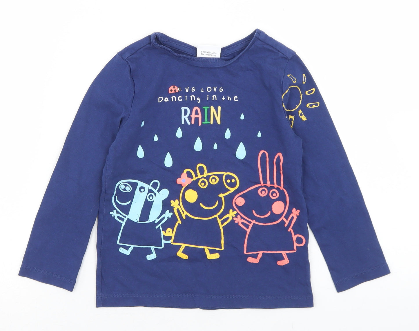 F&F Girls Blue  Cotton Basic T-Shirt Size 4-5 Years Crew Neck  - Peppa pig