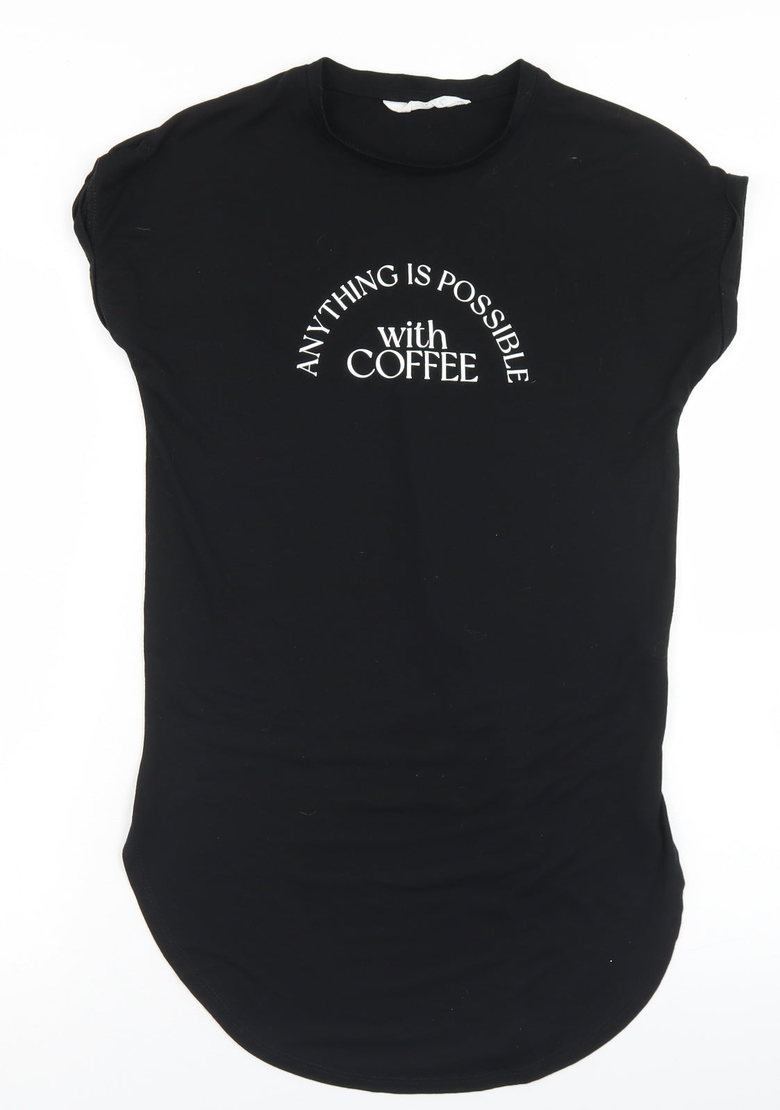 Primark Womens Black  Polyester Basic T-Shirt Size 4 Crew Neck - Longline