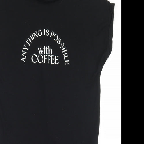 Primark Womens Black  Polyester Basic T-Shirt Size 4 Crew Neck - Longline