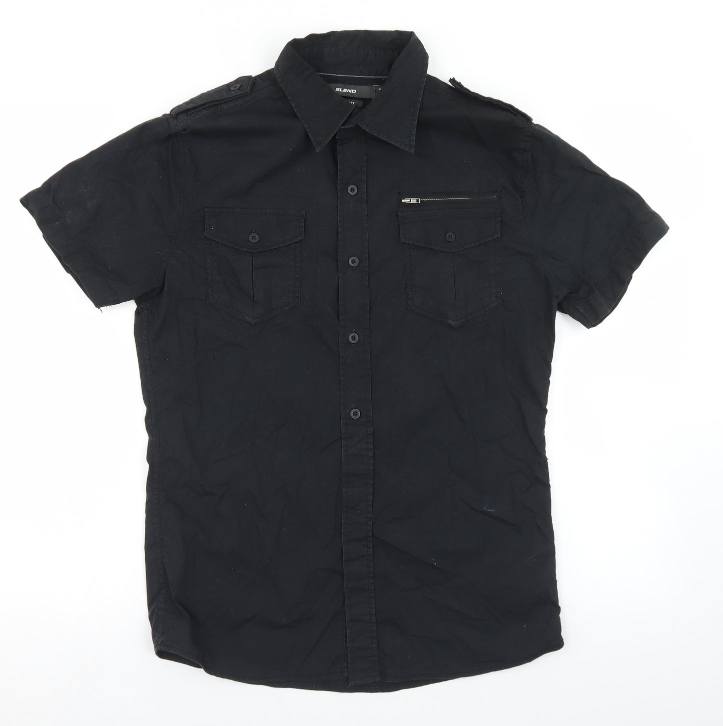 Blend Mens Black  Cotton  Button-Up Size M Collared Button
