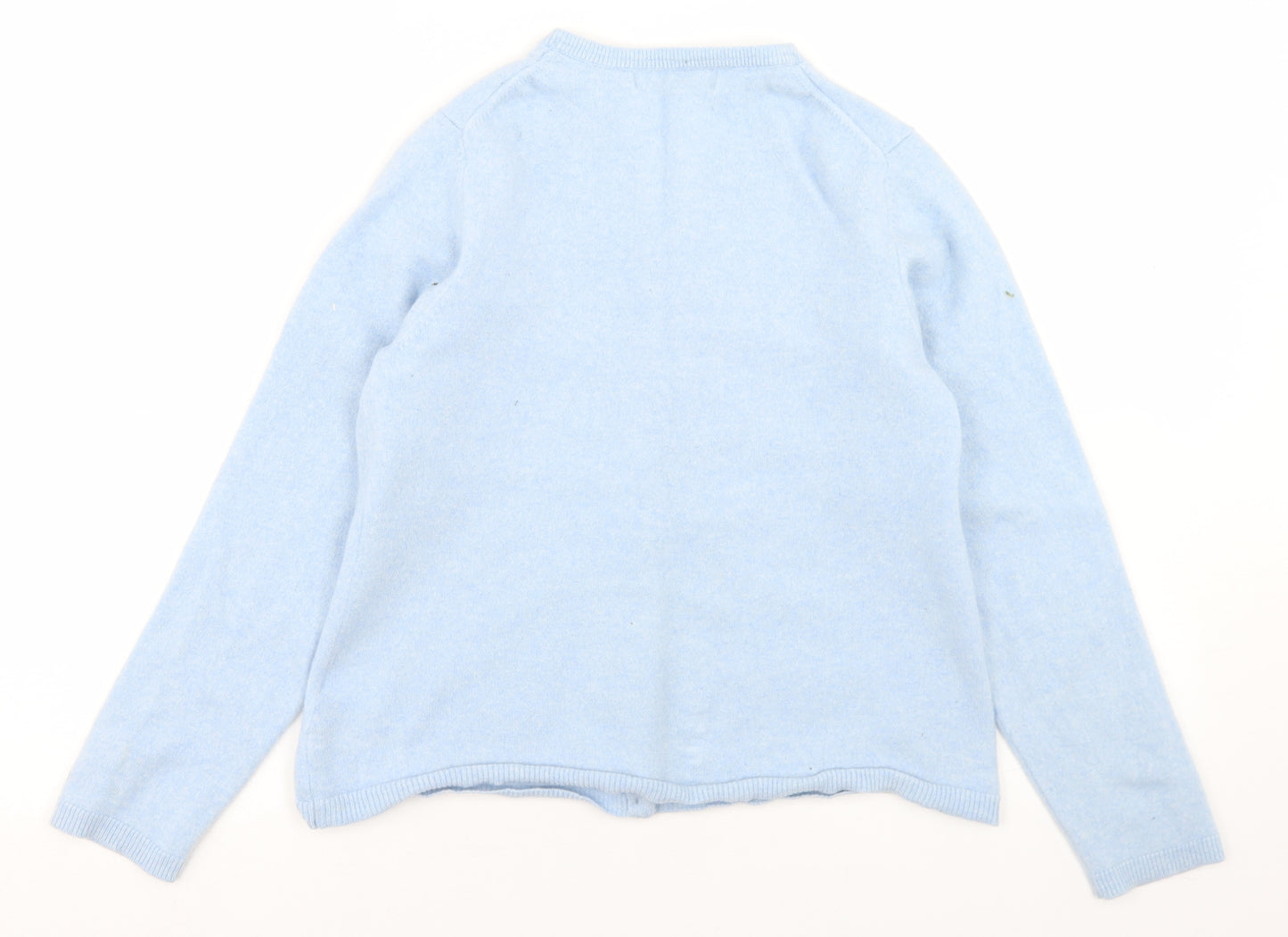 John Lewis Womens Blue Crew Neck  Cashmere Cardigan Jumper Size 16