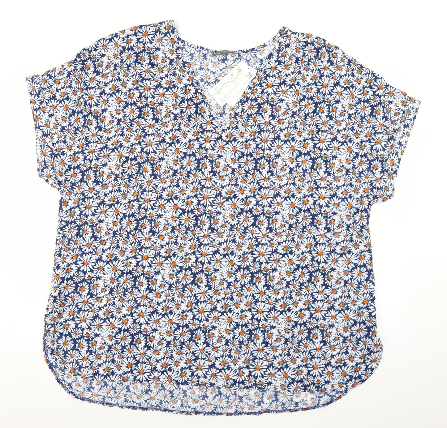 Papaya Womens Blue Floral Viscose Basic Blouse Size 24 V-Neck
