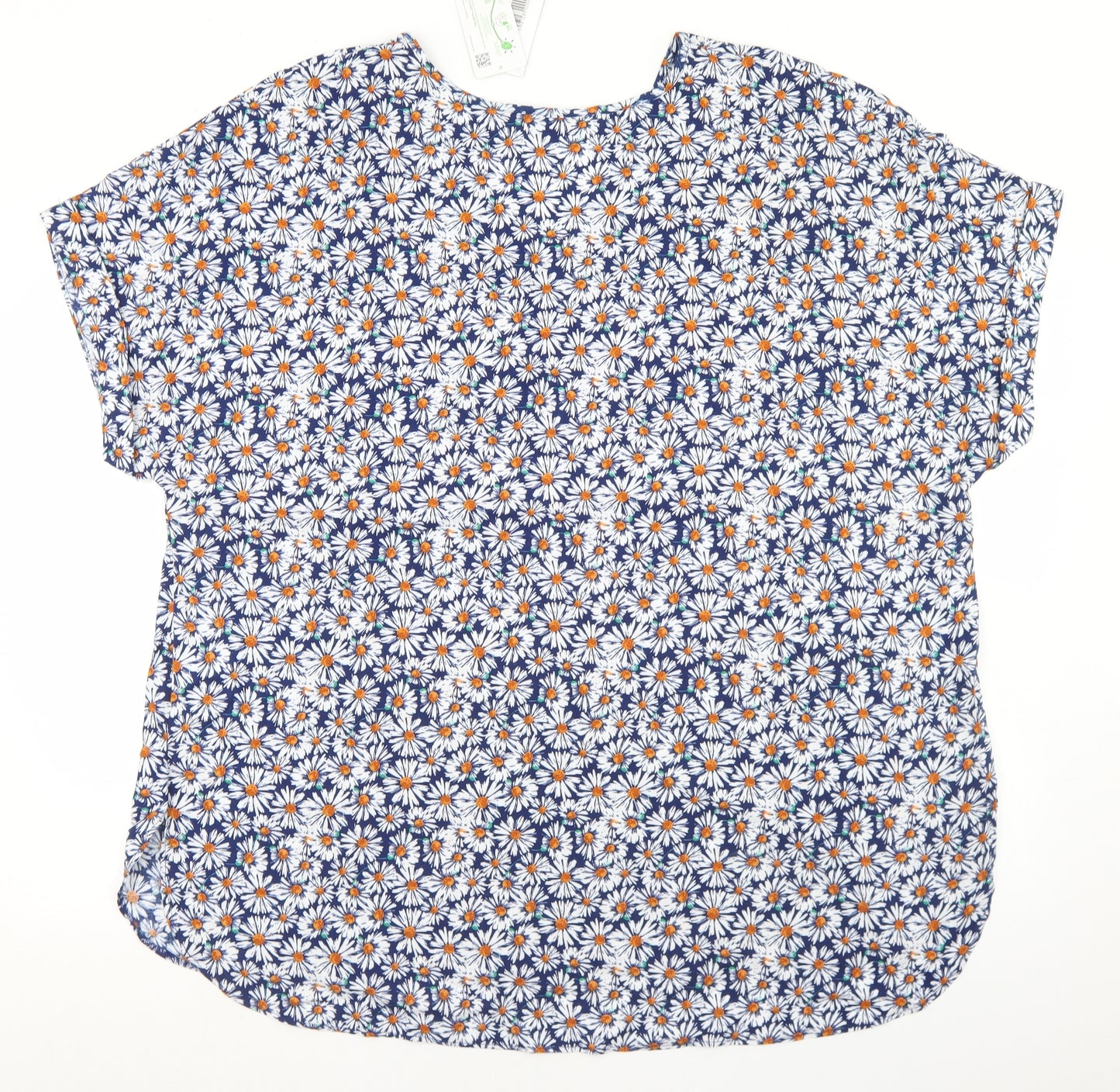 Papaya Womens Blue Floral Viscose Basic Blouse Size 24 V-Neck