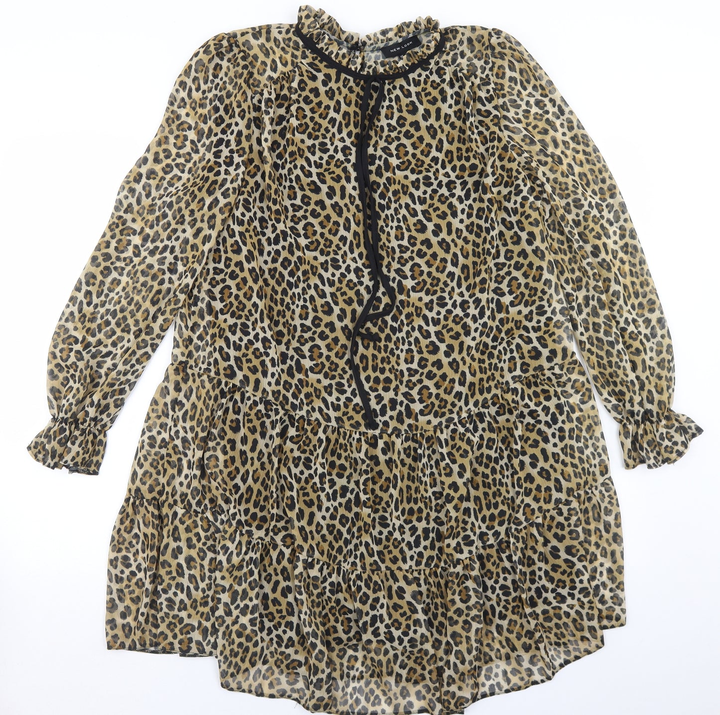 New Look Womens Beige Animal Print Polyester Trapeze & Swing  Size 12  Mock Neck