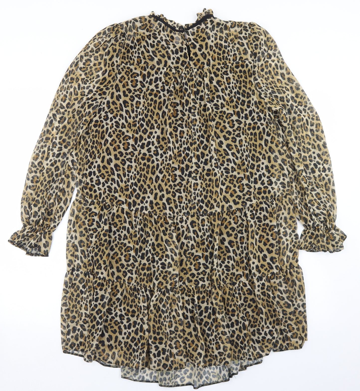 New Look Womens Beige Animal Print Polyester Trapeze & Swing  Size 12  Mock Neck