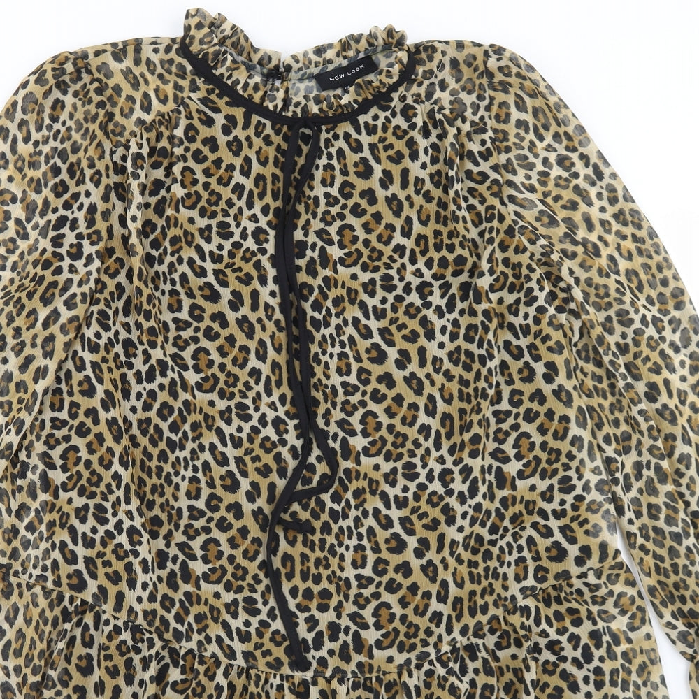 New Look Womens Beige Animal Print Polyester Trapeze & Swing  Size 12  Mock Neck