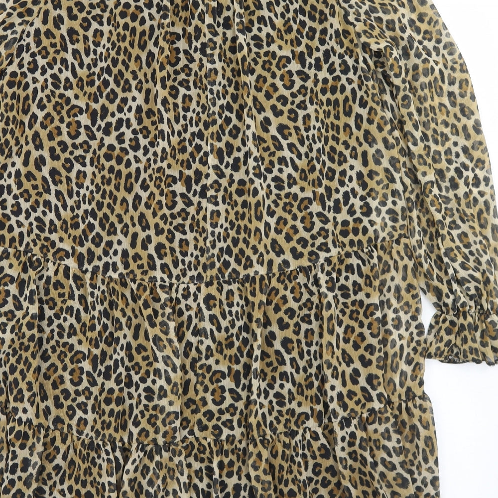 New Look Womens Beige Animal Print Polyester Trapeze & Swing  Size 12  Mock Neck