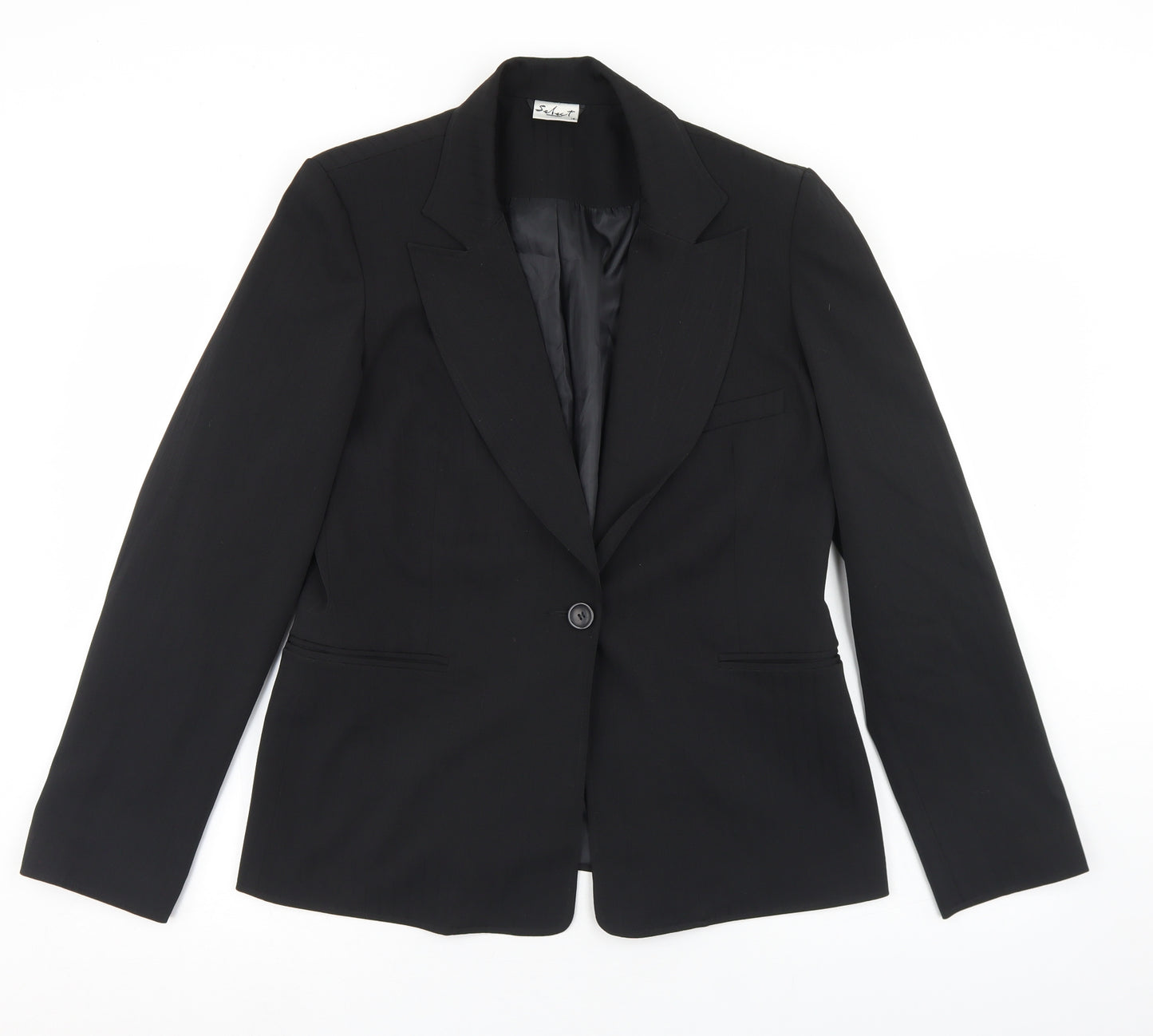 Select Womens Black Striped Polyester Jacket Blazer Size 16