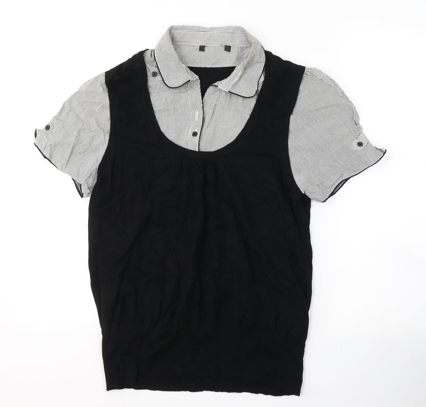 Preworn Womens Black  Viscose Basic T-Shirt Size 22 Collared