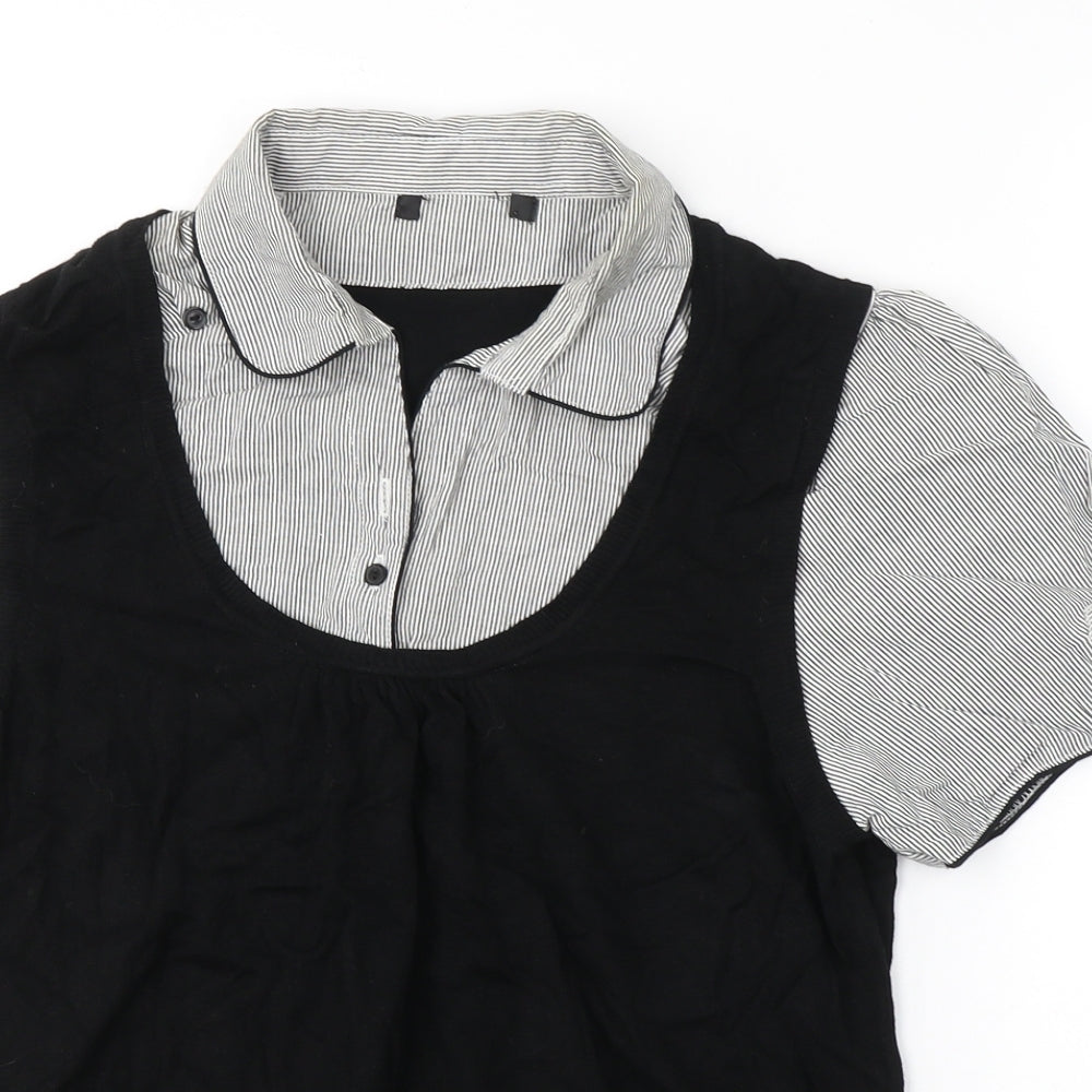 Preworn Womens Black  Viscose Basic T-Shirt Size 22 Collared