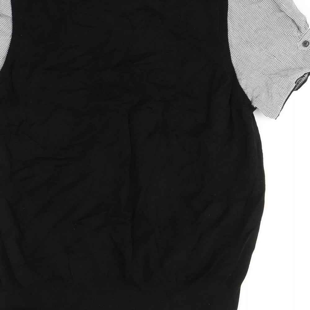 Preworn Womens Black  Viscose Basic T-Shirt Size 22 Collared