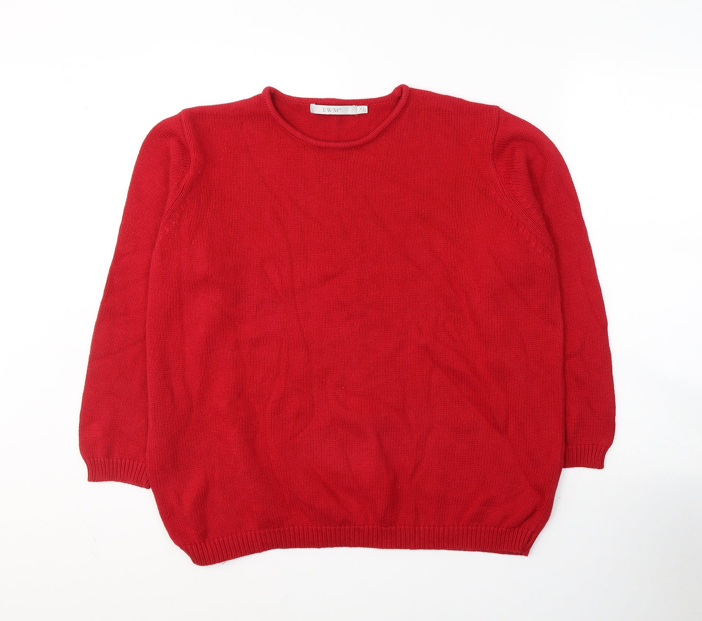 EWM Womens Red V-Neck  Cotton Pullover Jumper Size 22