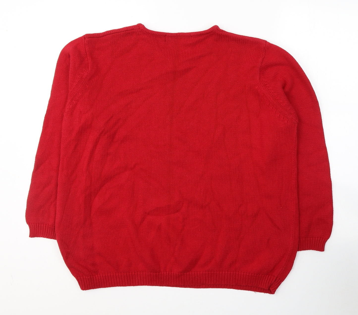EWM Womens Red V-Neck  Cotton Pullover Jumper Size 22