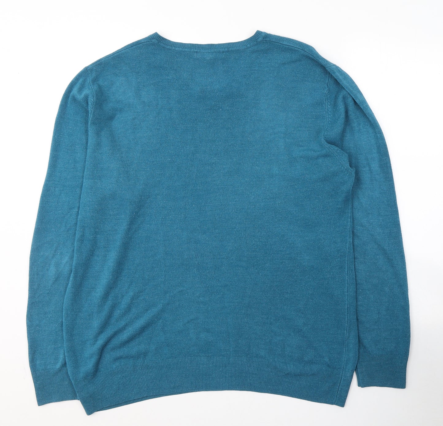 George Mens Blue V-Neck  Acrylic Pullover Jumper Size XL