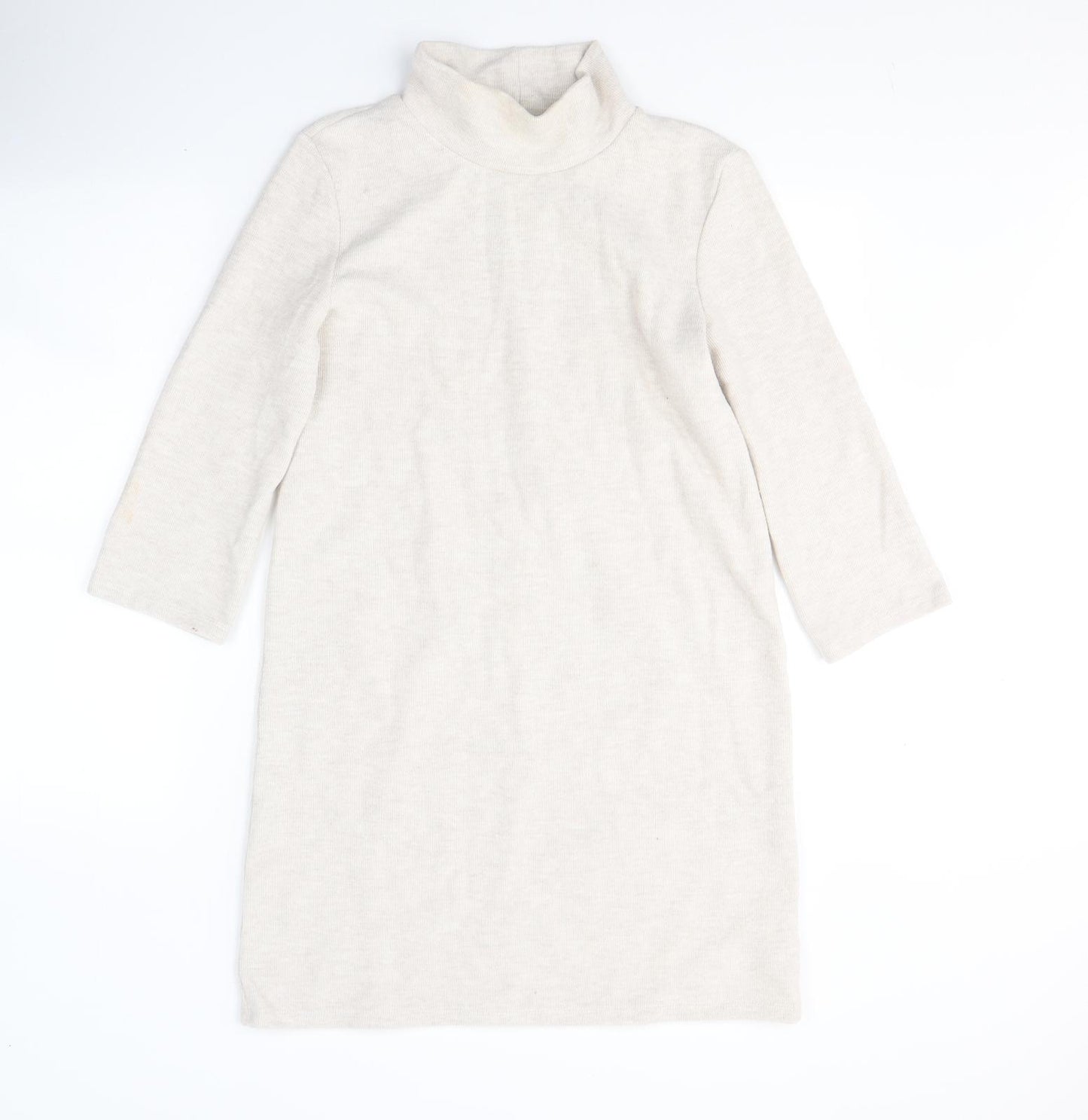 Zara Womens Beige High Neck  Cotton Tunic Jumper Size S