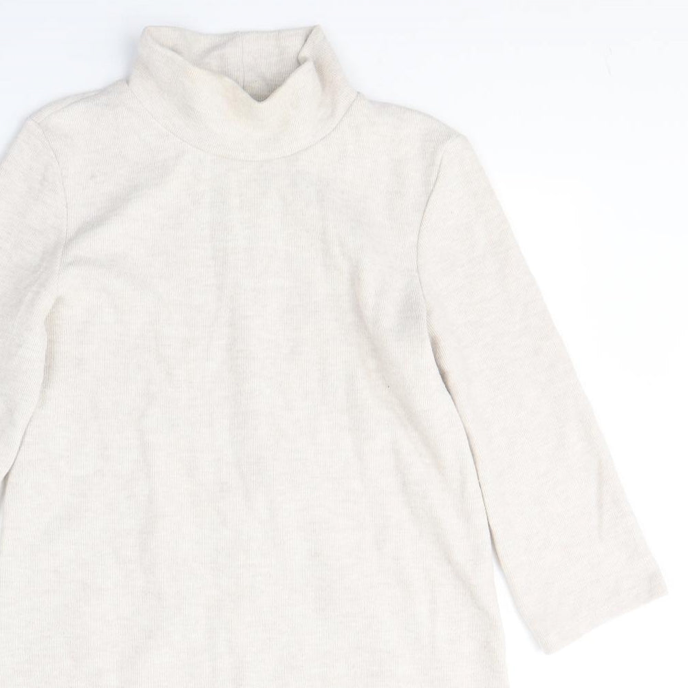 Zara Womens Beige High Neck  Cotton Tunic Jumper Size S