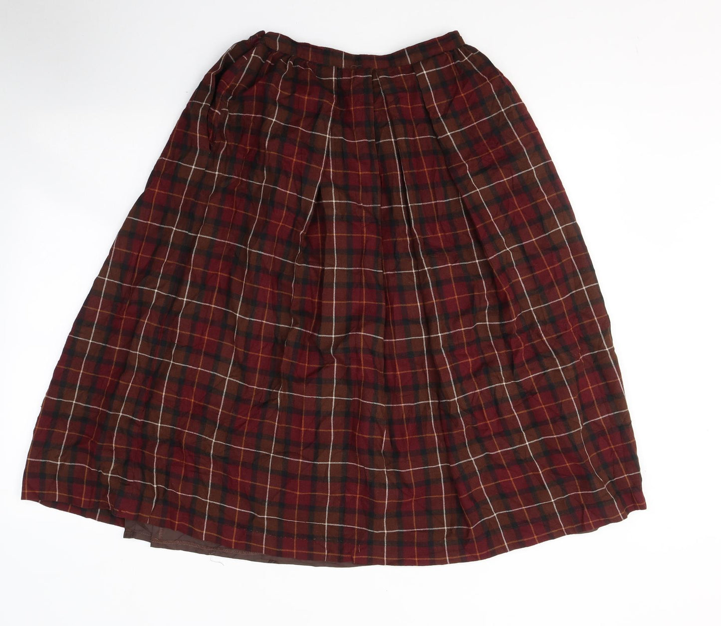 Viyella Womens Red Plaid Wool A-Line Skirt Size 12   Button