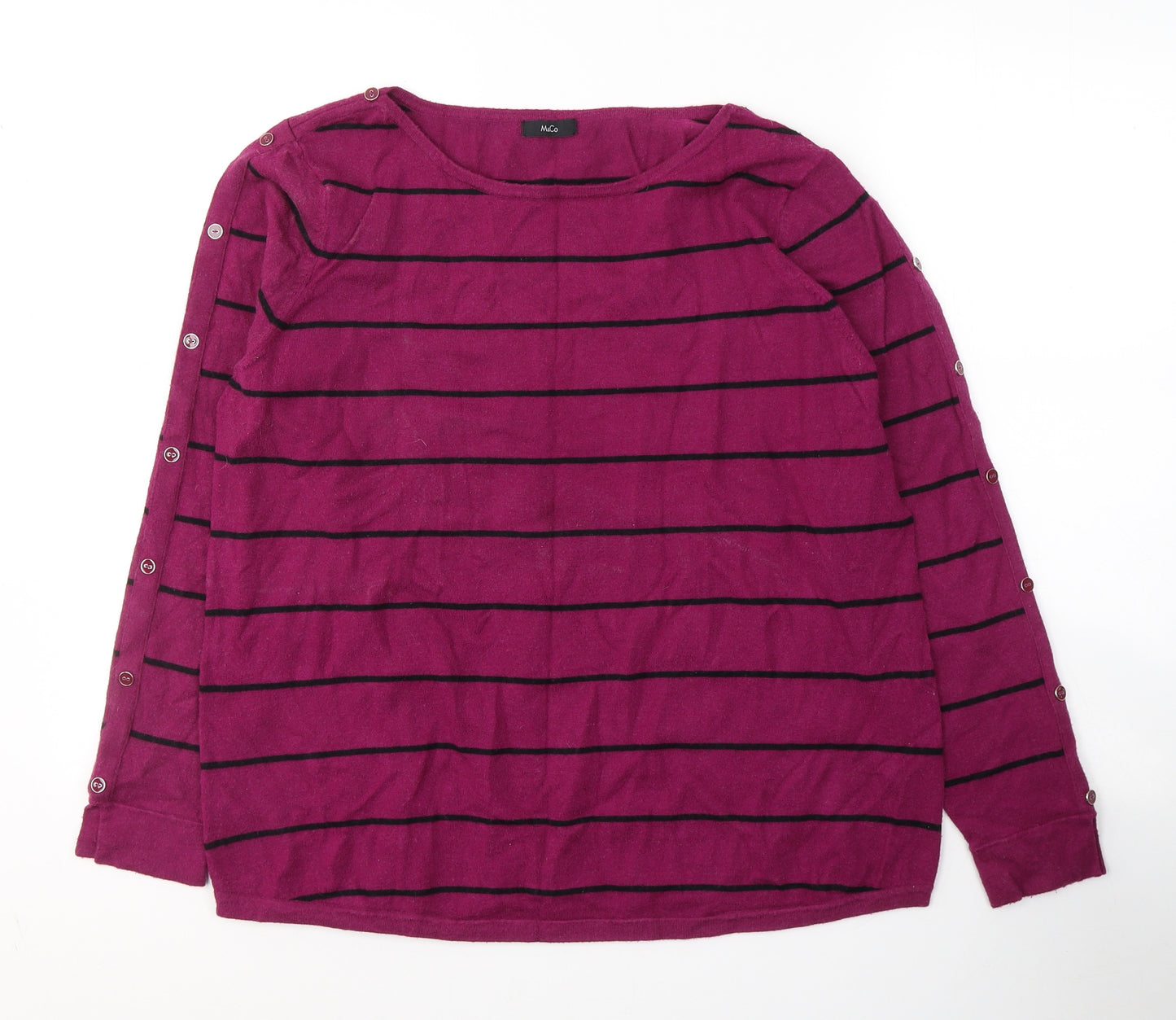 M&Co Womens Purple Round Neck Striped Camel Pullover Jumper Size 20