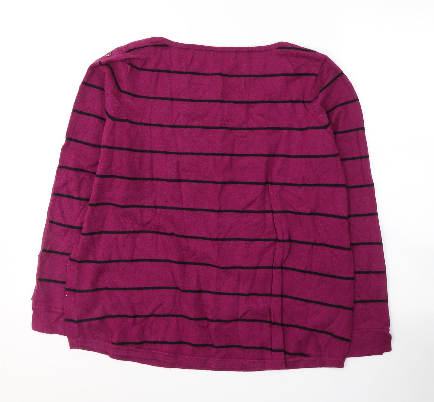 M&Co Womens Purple Round Neck Striped Camel Pullover Jumper Size 20