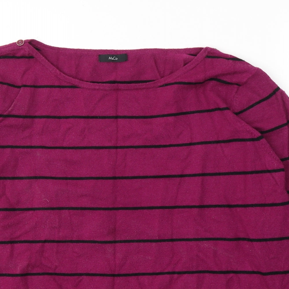 M&Co Womens Purple Round Neck Striped Camel Pullover Jumper Size 20