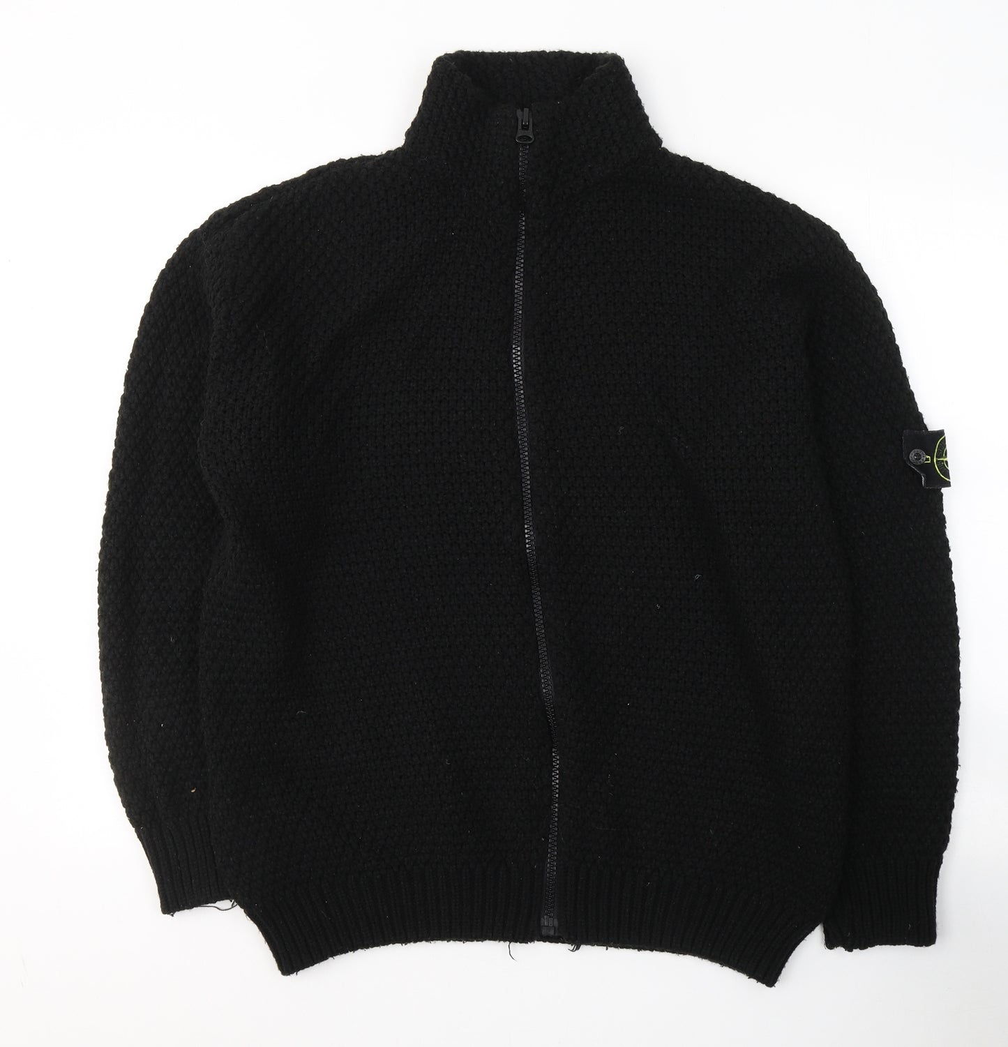 Stone Island Mens Black High Neck  Acrylic Full Zip Jumper Size M
