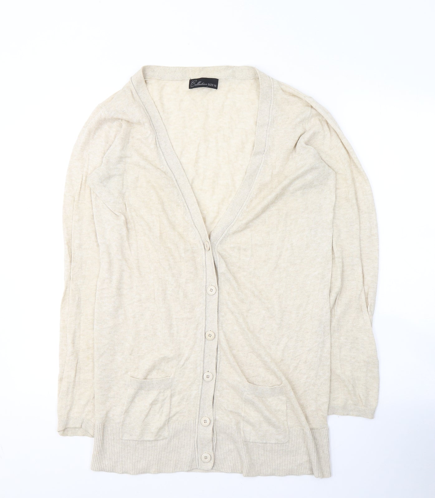 COLLECTION  Womens Beige V-Neck  Cotton Cardigan Jumper Size 16