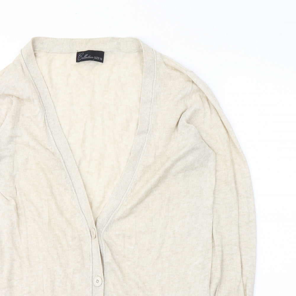COLLECTION  Womens Beige V-Neck  Cotton Cardigan Jumper Size 16