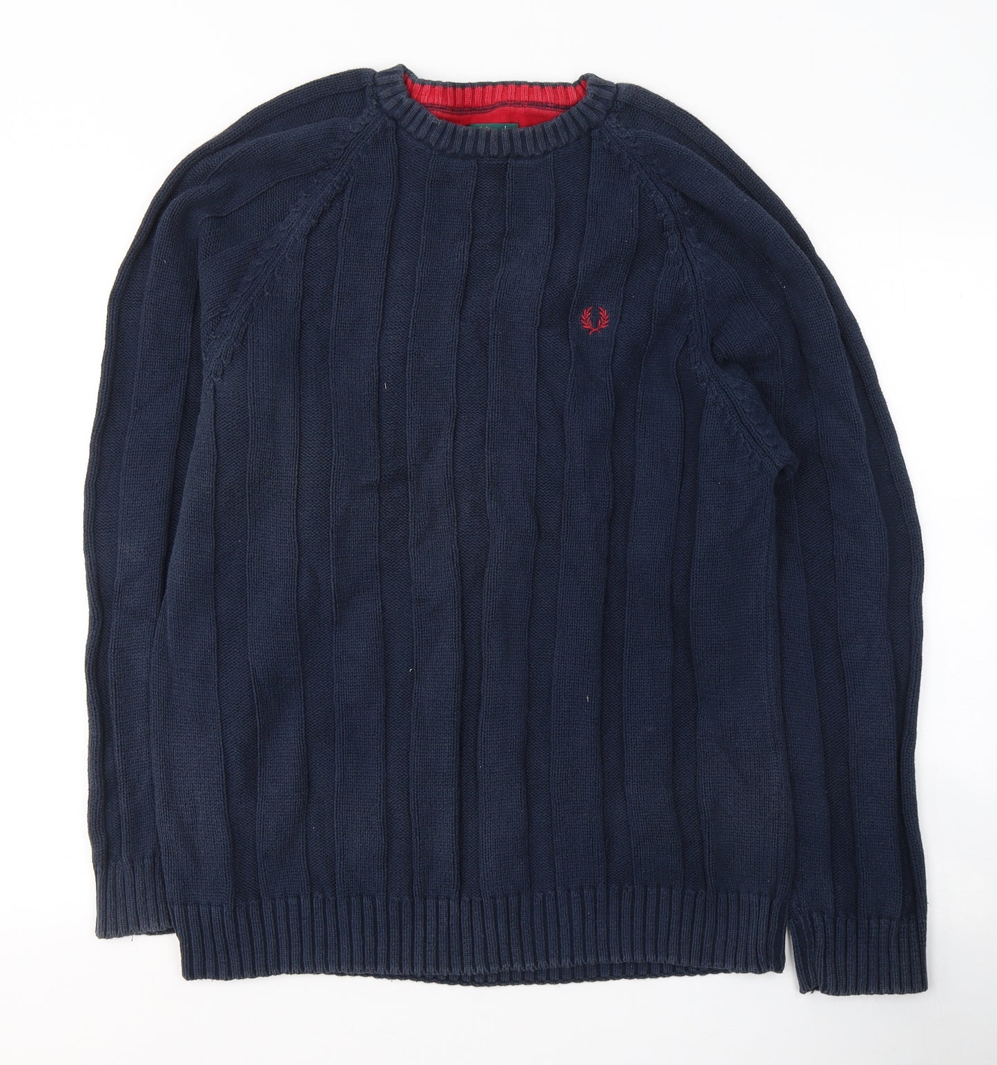 Fred Perry Mens Blue Round Neck  Cotton Pullover Jumper Size L