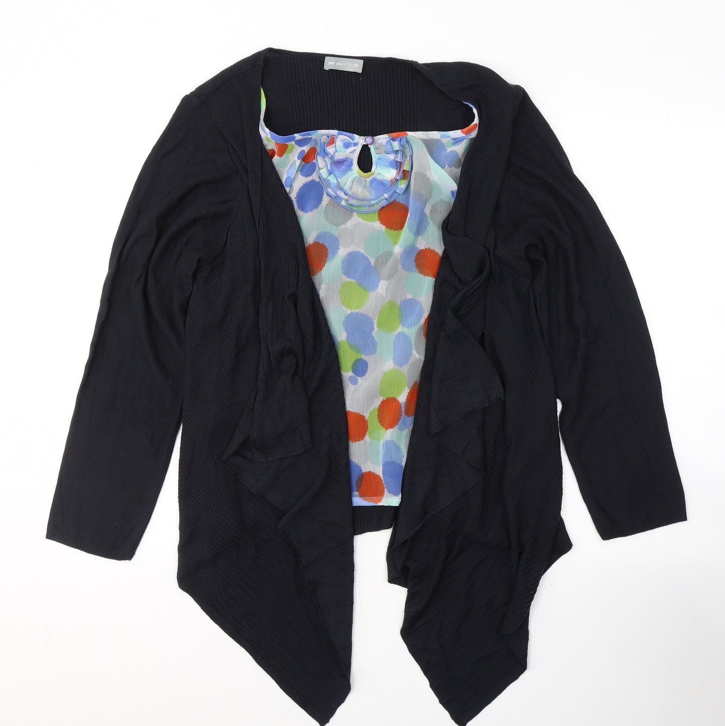 Per Una Womens Black  Viscose Basic Blouse Size 20 Round Neck - Cardigan effect