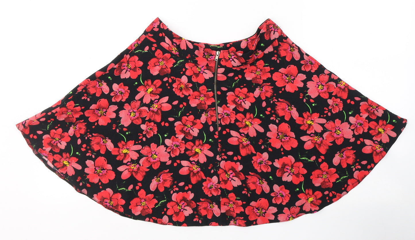 Atmosphere Womens Red Floral Polyester Flare Skirt Size 6   Zip