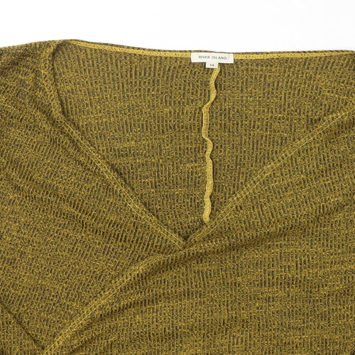 River Island Womens Green  Viscose Jersey Blouse Size 14 V-Neck