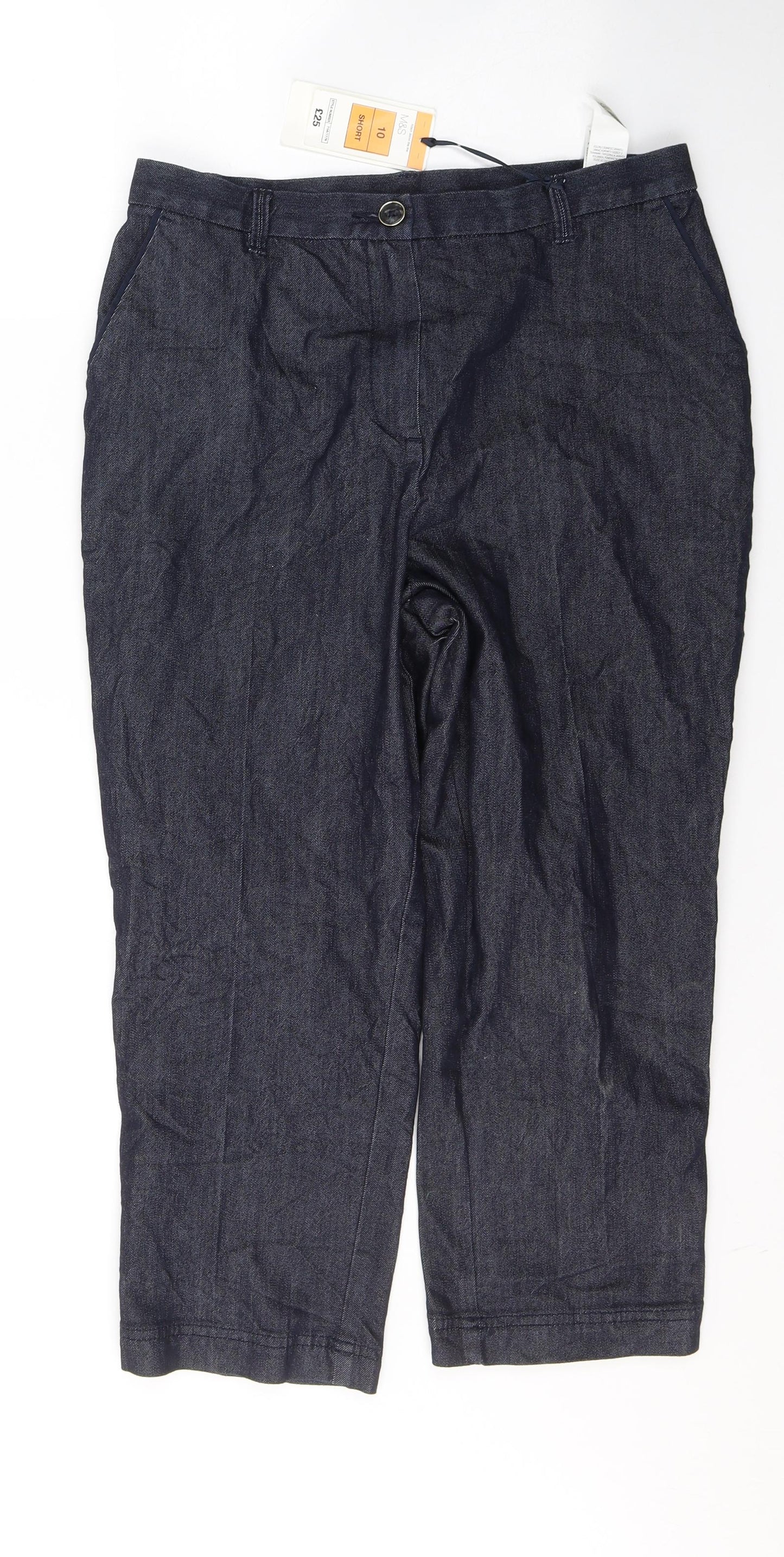 Marks and Spencer Womens Blue  Cotton Cropped Jeans Size 10 L22 in Regular Button