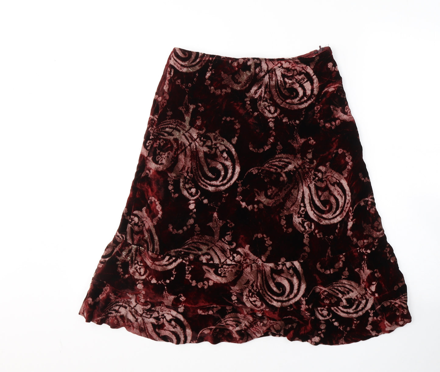 Jigsaw Womens Red Geometric Viscose Flare Skirt Size 10   Zip