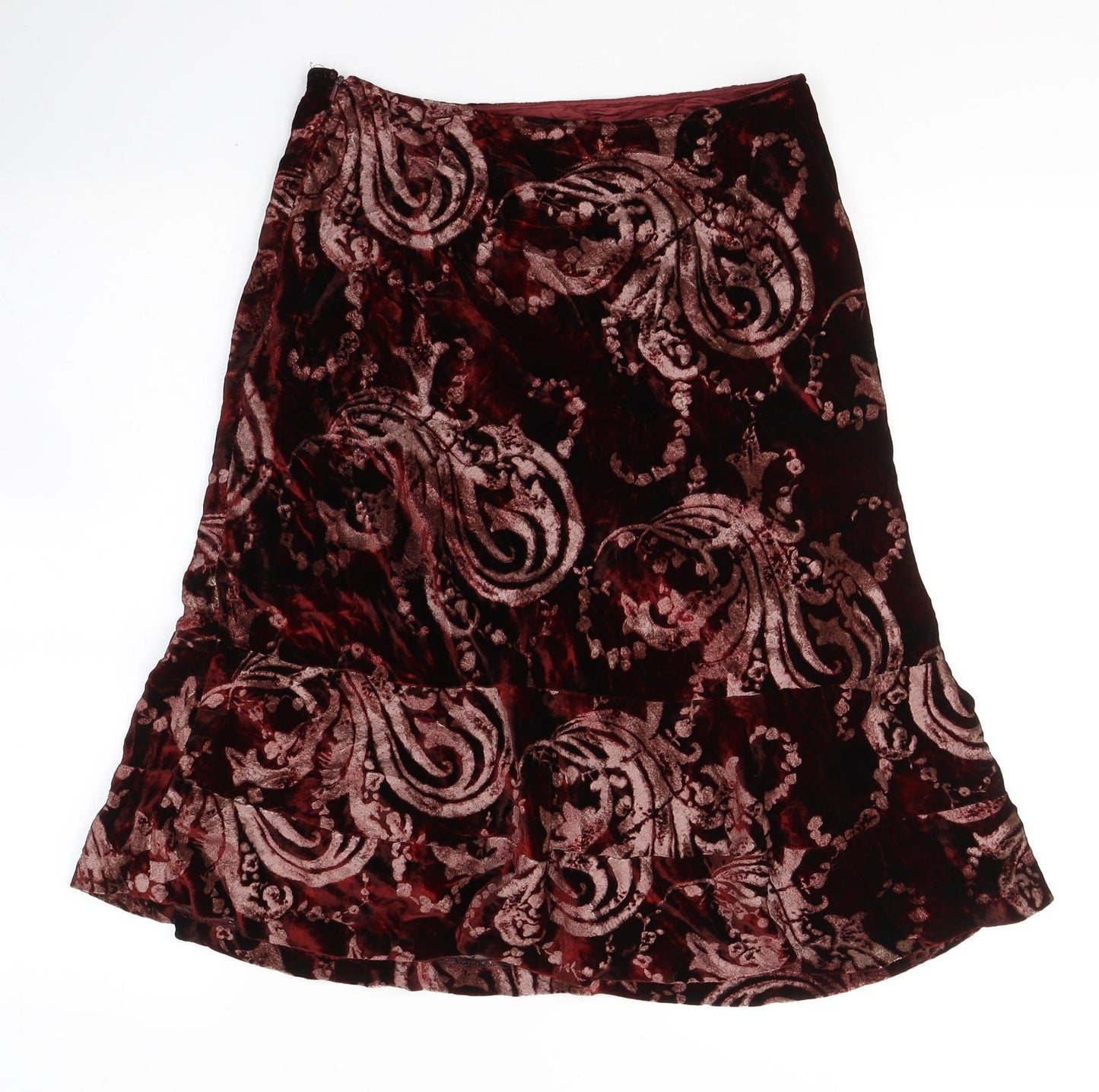 Jigsaw Womens Red Geometric Viscose Flare Skirt Size 10   Zip