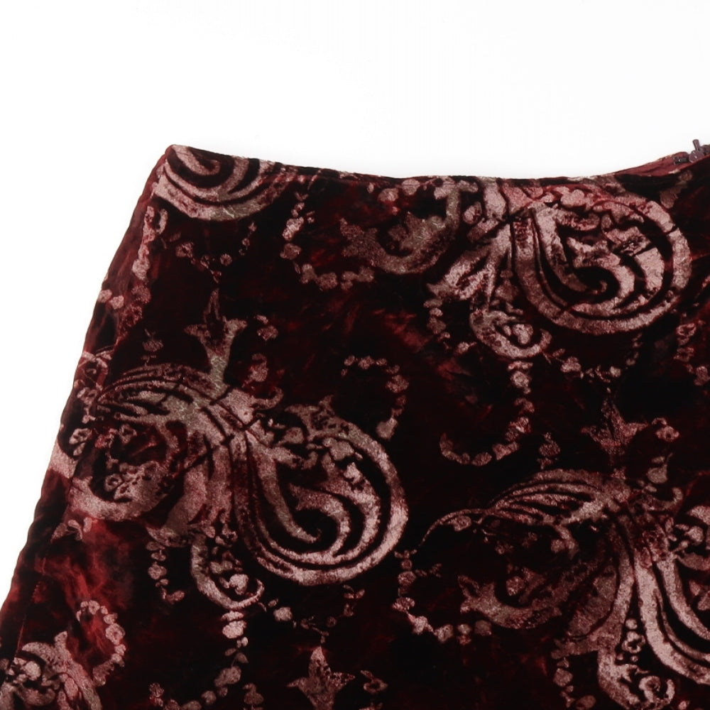 Jigsaw Womens Red Geometric Viscose Flare Skirt Size 10   Zip