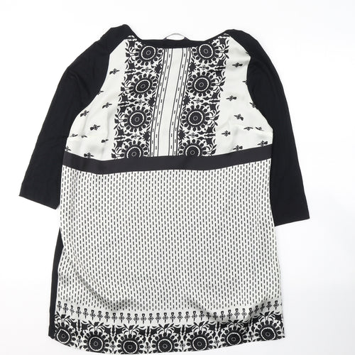 Marks and Spencer Womens Black Geometric Polyester Basic Blouse Size 14 Round Neck