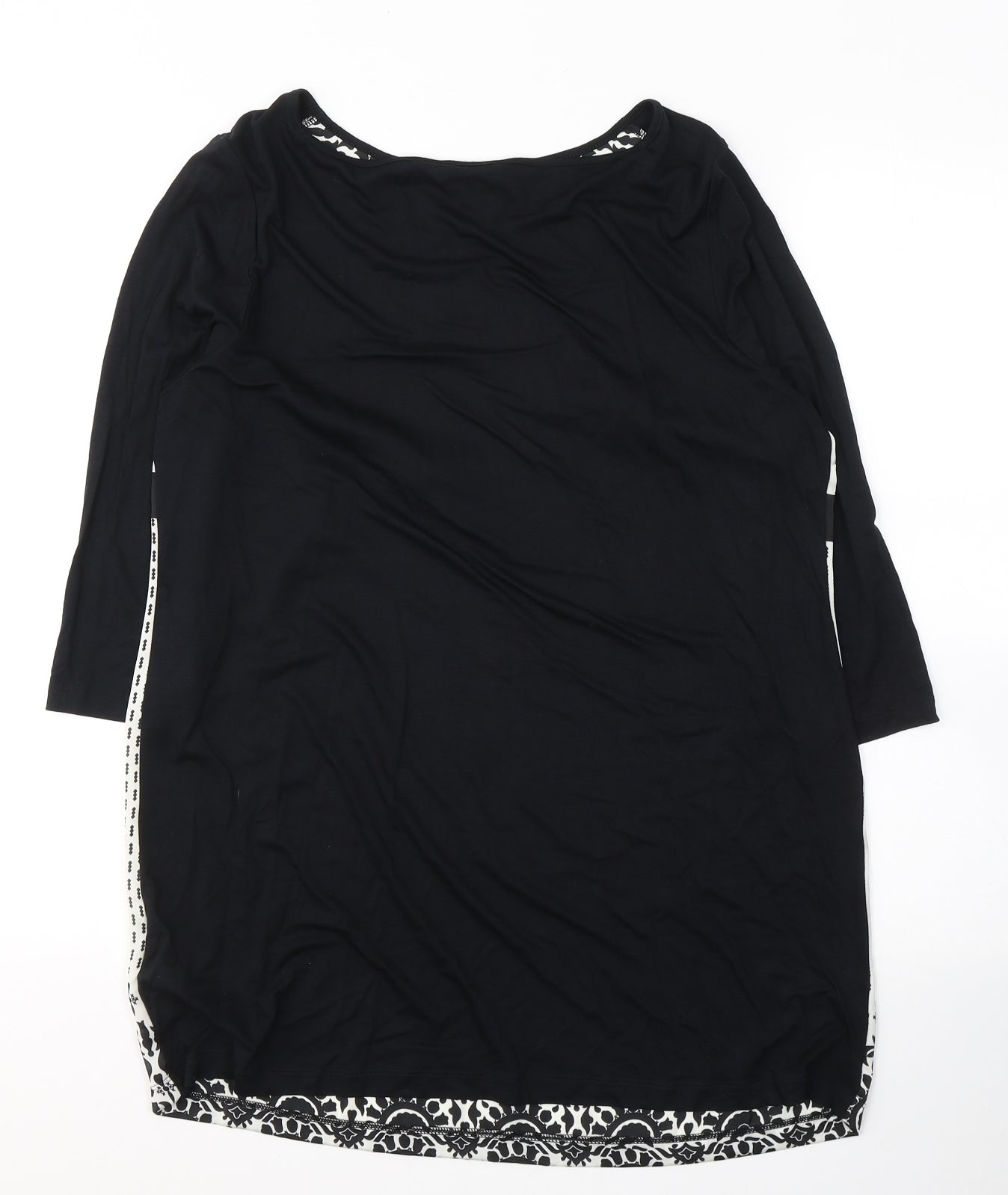 Marks and Spencer Womens Black Geometric Polyester Basic Blouse Size 14 Round Neck